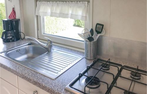a kitchen counter with a sink and a stove at 2 Bedroom Stunning Home In Tzummarum in Tzummarum