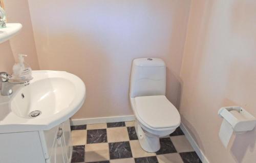 a bathroom with a white toilet and a sink at Beautiful Home In Vessigebro With Sauna in Vessigebro