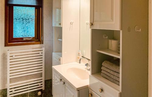 a white bathroom with a sink and a window at Chalet 46 in Hattemerbroek