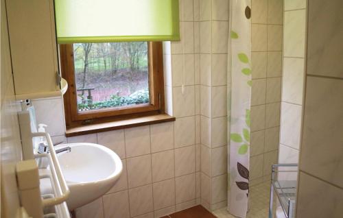 ein Bad mit einem Waschbecken und einem Fenster in der Unterkunft Stunning Home In Wutha-farnoda,mosbach With 2 Bedrooms in Mosbach