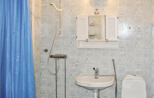 ein Bad mit einem Waschbecken, einem WC und einer Dusche in der Unterkunft 2 Bedroom Beautiful Home In Gunnarskog in Gunnarskog