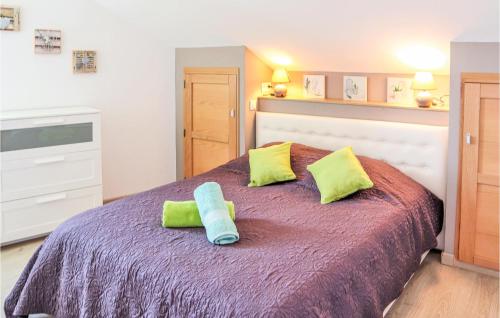 a bedroom with a large bed with two green pillows at 3 Bedroom Cozy Home In Violès in Violès