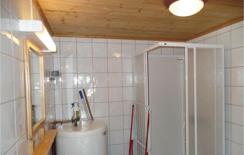 een badkamer met een douche, een toilet en een wastafel bij Gorgeous Home In Ringebu With House A Mountain View in Odlo