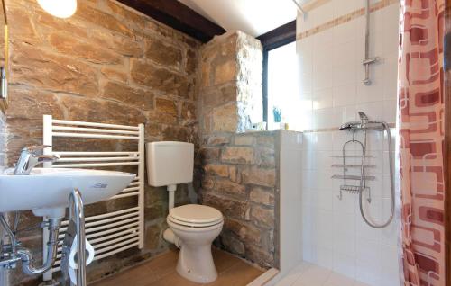a stone bathroom with a sink and a toilet at Lovely Home In Gracisce in Gračišče