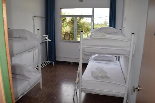 due letti a castello in una stanza con finestra di Albergue La Corona1 a O Pino 