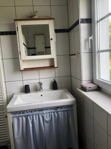a bathroom with a sink and a mirror at La belle vue in Born