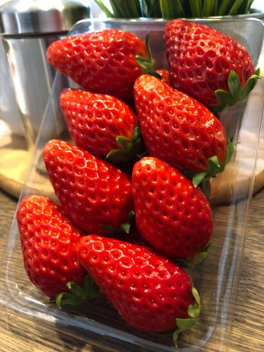 a pile of strawberries in a glass bowl on a table at Tomo's INN - priceless experience - in Obu