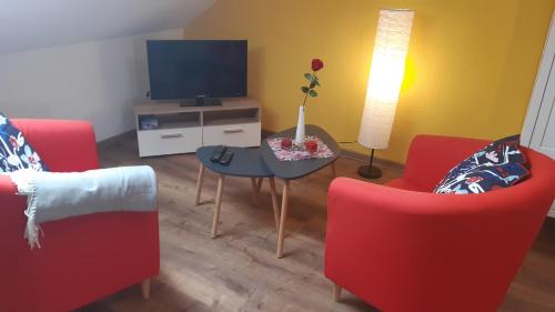TV a/nebo společenská místnost v ubytování Haus am Park mit Sauna Nähe Eilenburg Wurzen