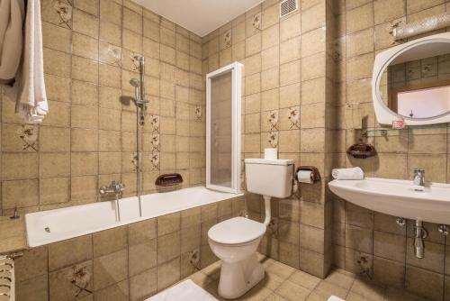 a bathroom with a toilet and a sink at Ferienparadies Sabina Puflatsch in Alpe di Siusi