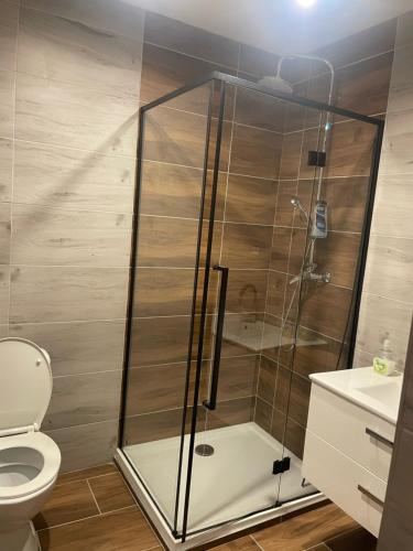 Kúpeľňa v ubytovaní Apartmany Milano s výrivkou a terasou