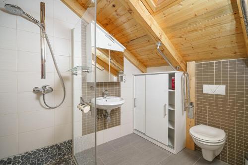 ein Badezimmer mit Dusche, Toilette und Waschbecken in der Unterkunft Villa Pia in Vodice