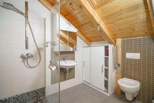 a bathroom with a shower and a toilet and a sink at Villa Pia in Vodice