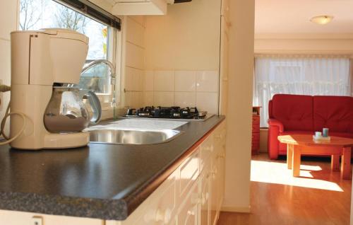 a kitchen with a sink and a counter top at Amazing Home In Tzummarum With Outdoor Swimming Pool in Tzummarum