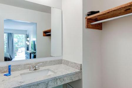 a bathroom with a sink and a mirror at Heart of the Valley Motel in Maggie Valley