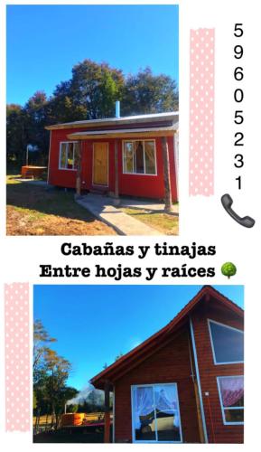un collage de dos fotos de una casa diminuta en Cabañas y tinajas, en Ancud