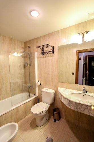 a bathroom with a toilet and a tub and a sink at Apartamentos San Jorge in Nueva de Llanes