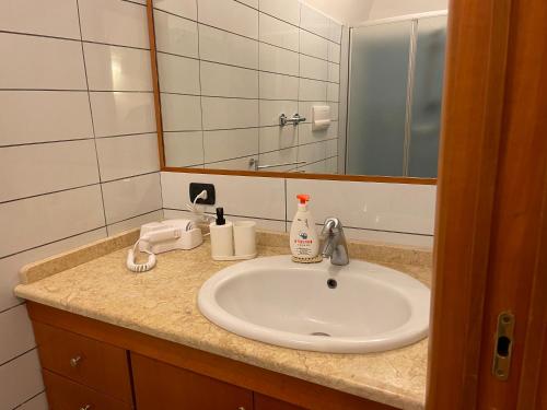 eine Badezimmertheke mit einem Waschbecken und einem Spiegel in der Unterkunft bellini holiday home in Neapel