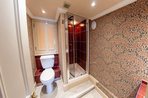 a bathroom with a toilet and a shower at 3, The Dolphin, 49 Quay Street - Stunning apartment - Quintessential - Quay views - Sleeps 2-4 people in Newport