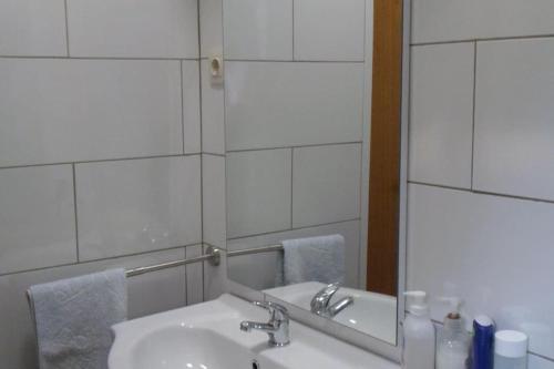 a bathroom with a sink and a mirror at Pegaz in Slap ob Idrijci