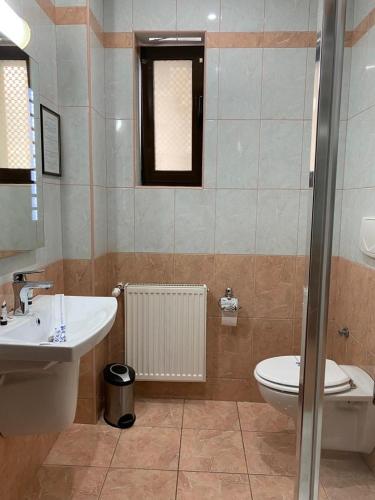 a bathroom with a sink and a toilet at Samaa Hotel in Bucharest