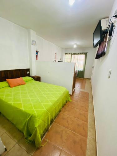 a bedroom with a bed and a tv on the wall at MI RIO in Colón
