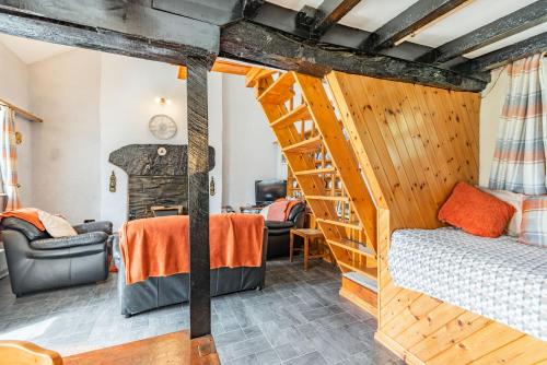 a room with a bunk bed and a ladder at Henrhiw Bach in Dolwyddelan