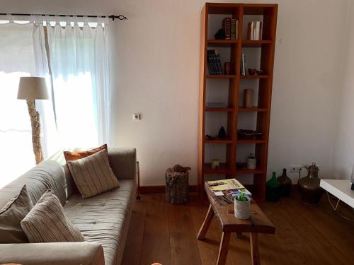 a living room with a couch and a coffee table at Casas de Campo do Castro da Cola in Marchicão