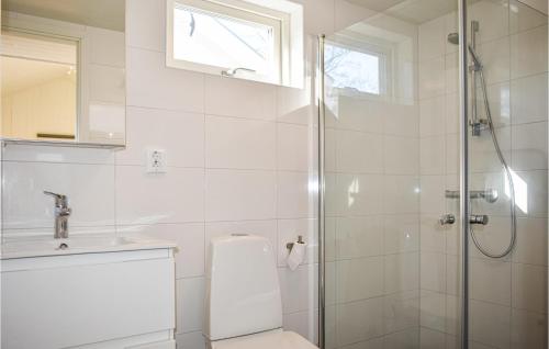 ein Bad mit einer Dusche, einem WC und einem Waschbecken in der Unterkunft Stunning Home In Hassl With Kitchen in Hasslö