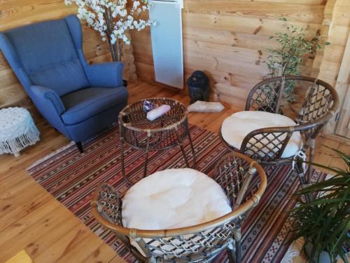 un salon avec une chaise et un canapé dans l'établissement Chalet Boréal, à Pujaudran