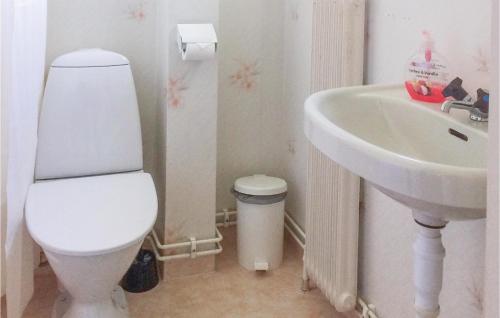 a bathroom with a white toilet and a sink at Holiday Home Lilla Öboängen Lidköping in Sjövik