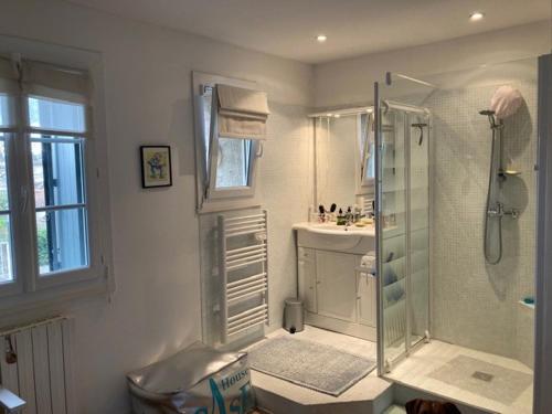 une salle de bain avec douche et lavabo dans l'établissement Les Chardons, à Saint-Rémy-de-Provence