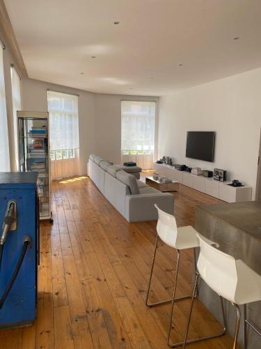 a living room with a couch and a tv at City center boutique apartment in Funchal