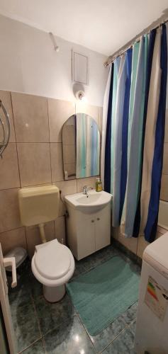 uma pequena casa de banho com WC e lavatório em Jo's chillout place em Timisoara