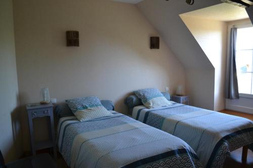 a room with two beds and a window at LES CHAMBRES D HOTES DU LAVOIR in Restigné