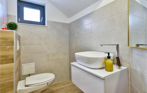 a bathroom with a white sink and a toilet at Beautiful Home In Klostar Ivanic in Kloštar Ivanić