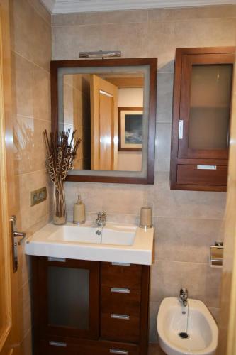 La salle de bains est pourvue d'un lavabo et d'un miroir. dans l'établissement Apartamento zona playa de burriana con terraza, à Nerja