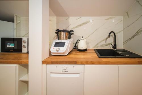 a kitchen with a blender on a counter at GORSKI RESORT Lux Apartments Jacuzzi & Sauna in Poronin