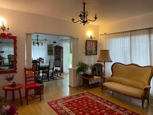 a living room with a couch and a table at Conacul Paloși in Horezu