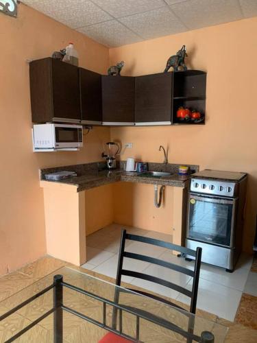 a kitchen with a sink and a stove at Acogedor Departamento Pequeño in La Libertad
