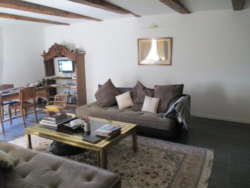 un salon avec un canapé et une table basse dans l'établissement Château du Puech, à Curières