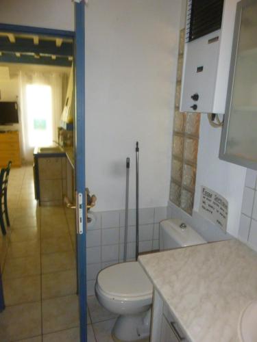 La salle de bains est pourvue de toilettes et d'un comptoir. dans l'établissement PROVENCE SOLEIL LUBERON PISCINE, à Apt