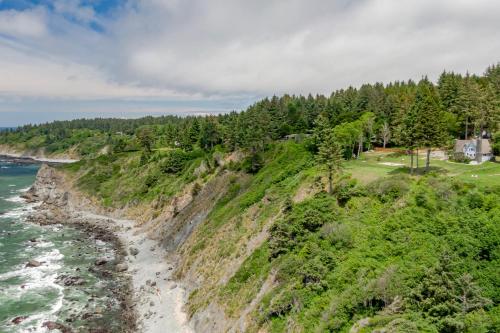 an aerial view of a bluff overlooking the ocean at Trinidad Pearl in Trinidad