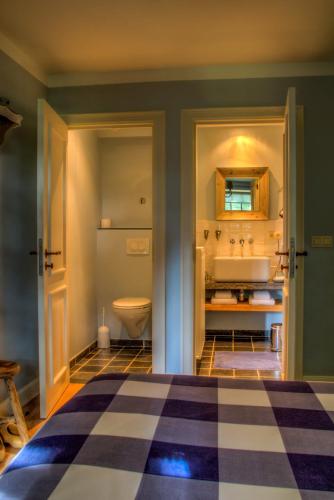 a bathroom with a sink and a toilet at Vakantiehuis Aen de Roderburgh in Maaseik