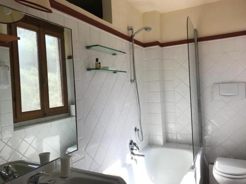 バーニョ・ア・リーポリにあるPiccolo Campagnaのバスルーム(シャワー、洗面台、トイレ付)