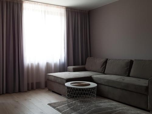 a living room with a couch and a window at ВИЛА Belle Vie in Beli Iskar