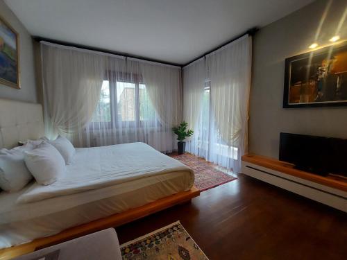 a bedroom with a bed and a television in it at Aurora Resort & Spa in Berovo
