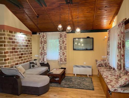 a living room with a couch and a tv at Drinski kucerak in Okletac