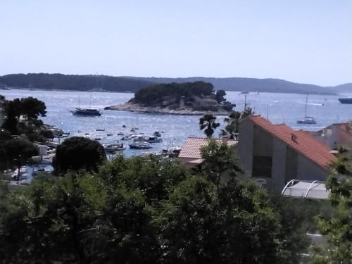 a view of a harbor with boats in the water at Apartments & Rooms Zlatica Hvar in Hvar
