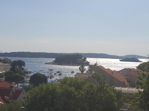 a view of a harbor with boats in the water at Apartments & Rooms Zlatica Hvar in Hvar
