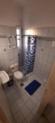 a bathroom with a toilet and a shower at KANALI HOLIDAYS APARTMENT 4 in Kanali